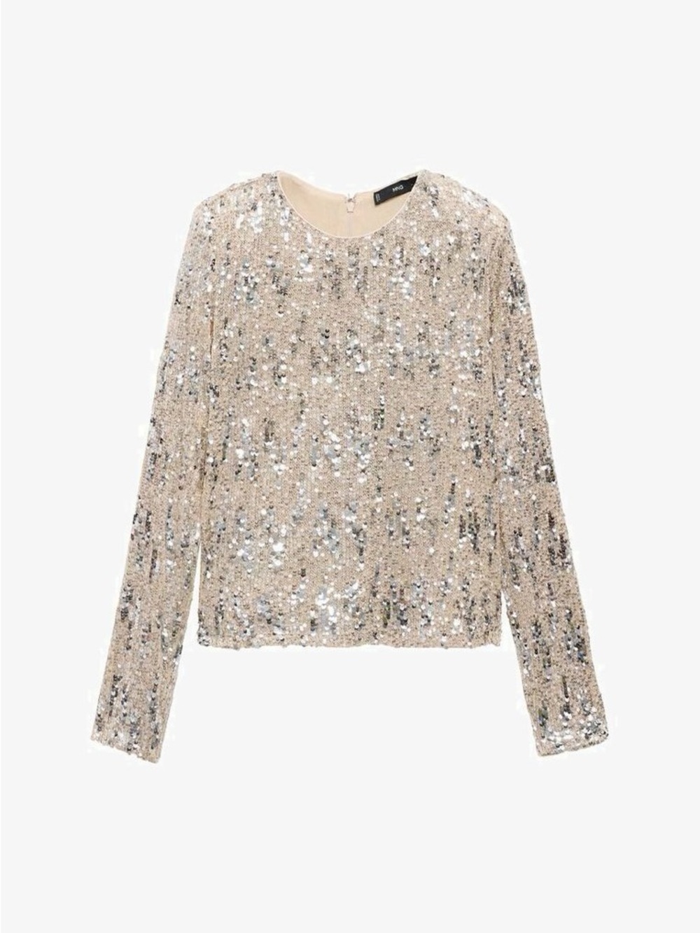 Mango Champagne Sequin Long-Sleeve Crewneck Top - Picture 2 of 4